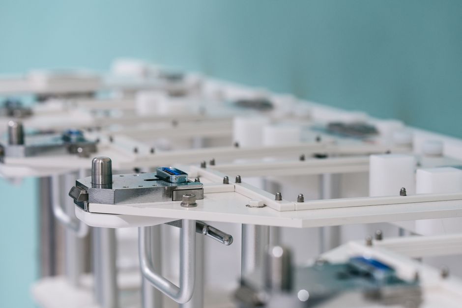 Detailed view of modern medical equipment used in radiotherapy treatments.